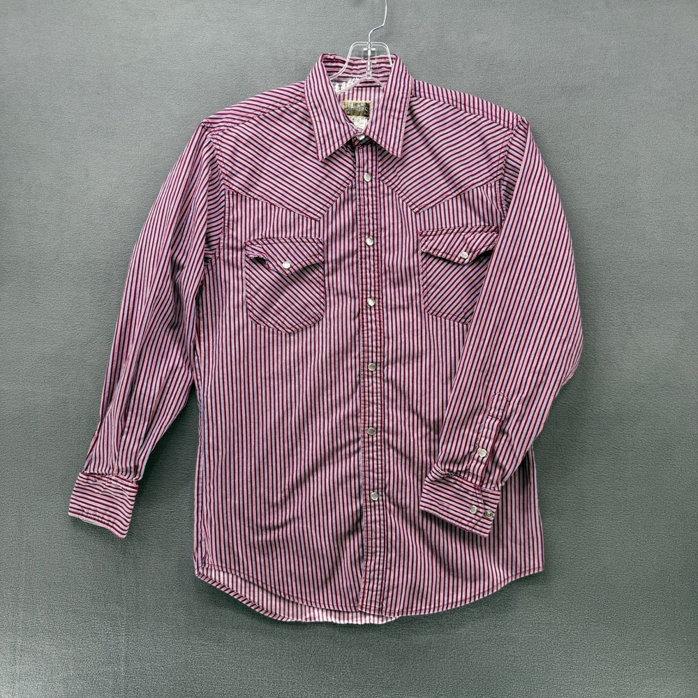 Express Rider Pearl Snap Shirt Mens Burgundy Striped Western Medium Vintage